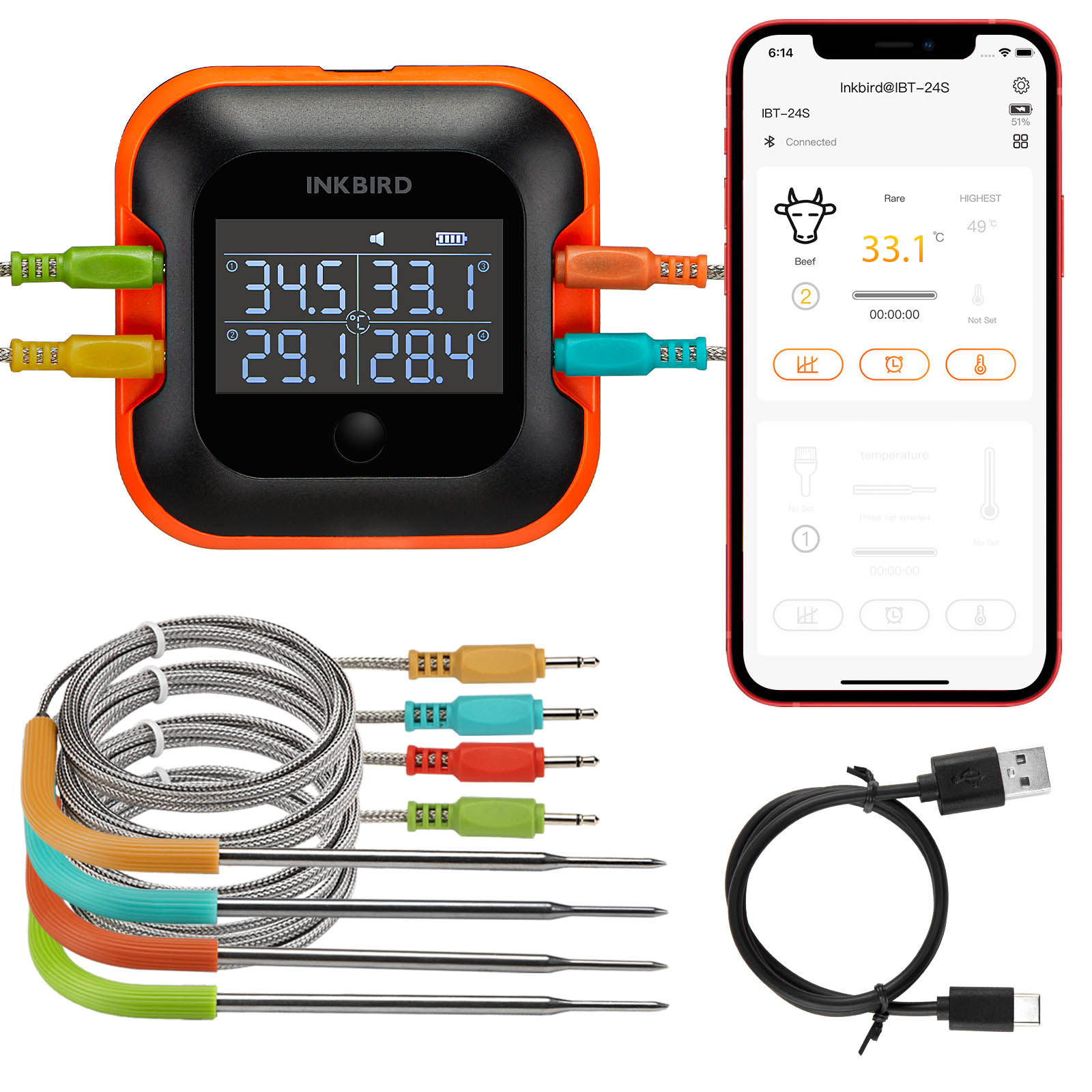 Meat Thermometer Camp - Termometr do mięsa INKBIRD Bluetooth z